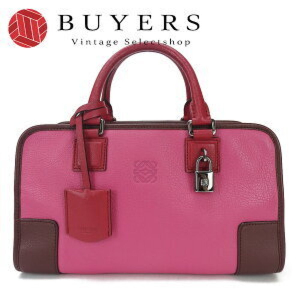 LOEWE Amazona Handbag Anagram Pink Red Leather Hand Bag